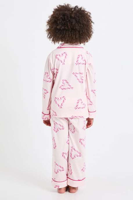 Kids Matching Family Super Soft Candy Cane Print Long Sleeve Shirt & Trousers Pyjama Set - Image 2