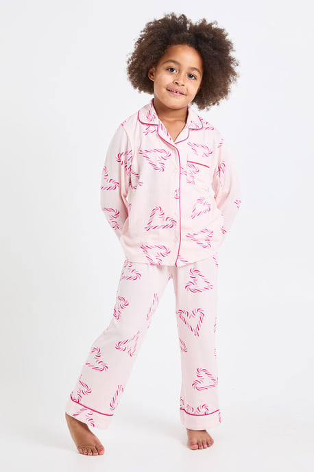 Kids Matching Family Super Soft Candy Cane Print Long Sleeve Shirt & Trousers Pyjama Set - Image 3