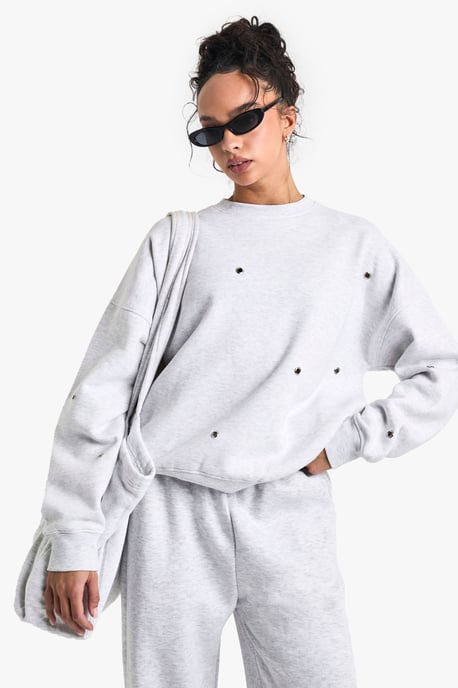 Eyelet Detail Oversized Sweatshirt - Image 1