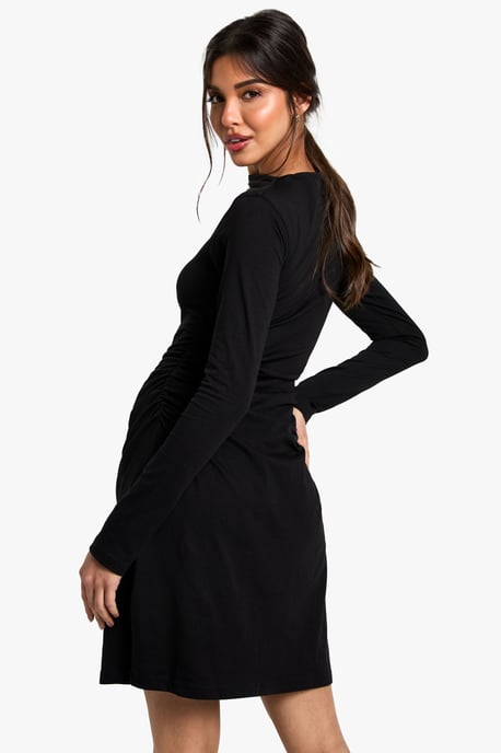 Ruched Slash Neck Mini Dress - Image 2