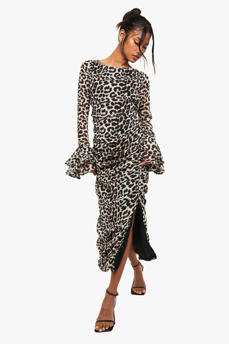 Leopard Chiffon Ruffle Midaxi Dress - Image 1