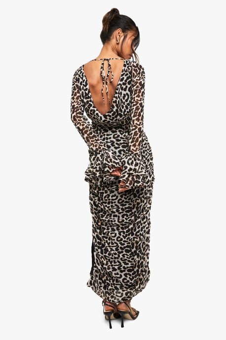 Leopard Chiffon Ruffle Midaxi Dress - Image 2