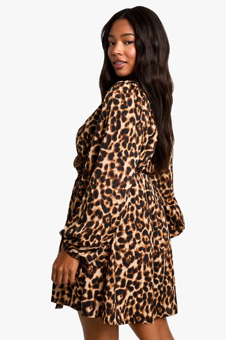 Plus Leopard Wrap Smock Dress - Image 2