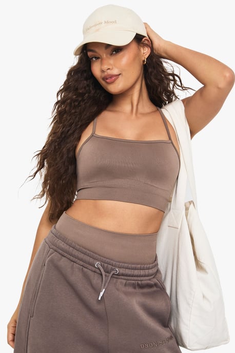 Boohoo Basics Seamless Rib Padded Light Support Sports Bra - Image 1