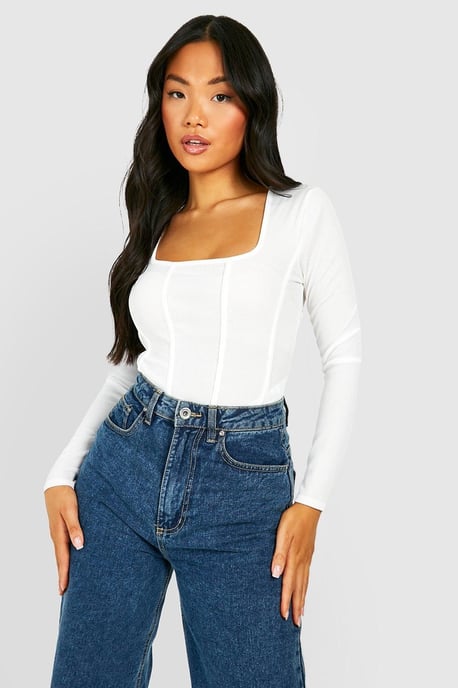 Petite Rib Corset Bodysuit - Image 3