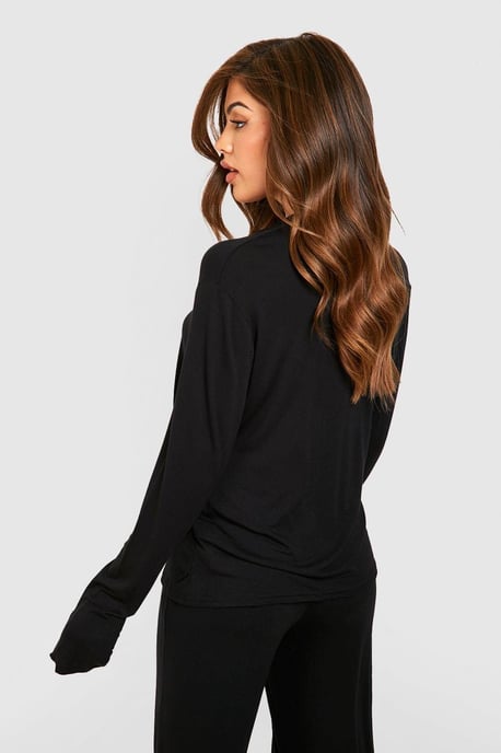 Jersey Long Sleeve Button Up Pyjama Shirt - Image 2