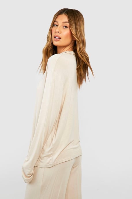 Jersey Long Sleeve Button Up Pyjama Shirt - Image 2