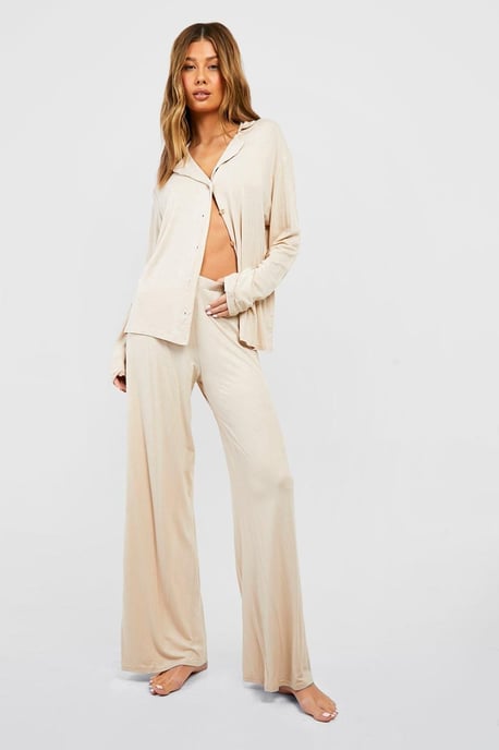 Jersey Long Sleeve Button Up Pyjama Shirt - Image 3