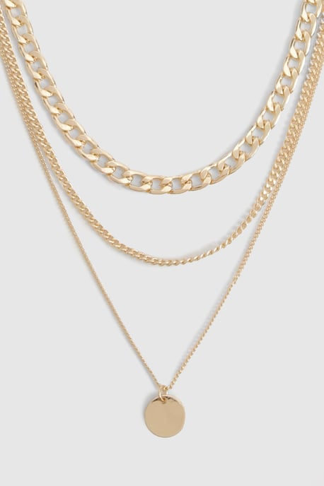 Polished Disc Drop Charm Multilayer Necklace - Image 2