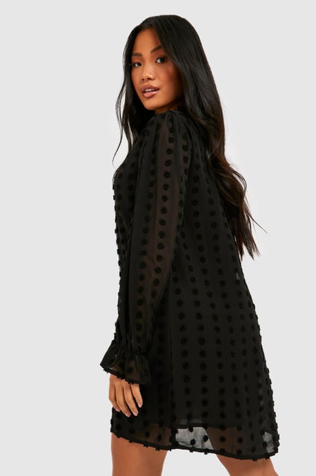 Petite Dobby Textured High Neck Shift Dress - Image 2