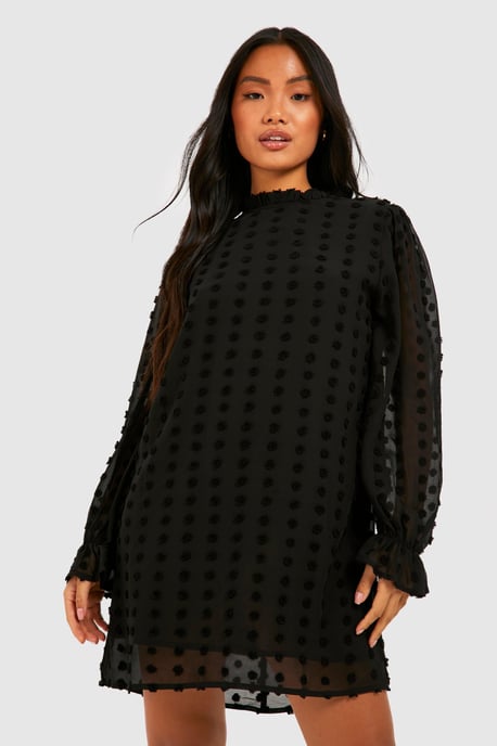 Petite Dobby Textured High Neck Shift Dress - Image 3