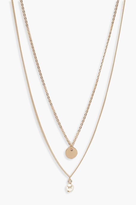 Circle & Pearl Simple Layered Necklace - Image 1