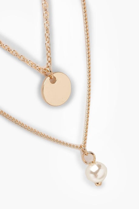 Circle & Pearl Simple Layered Necklace - Image 2