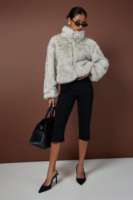 Vintage Look Faux Fur Funnel Neck Jacket - Image 1