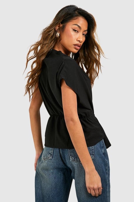 Hammered Knot Front Cowl Neck Blouse - Image 2