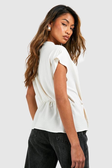 Hammered Knot Front Cowl Neck Blouse - Image 2