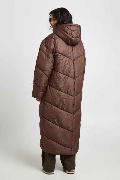 Hooded Quilt Detail Maxi Puffer - Image 2