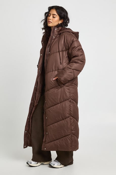 Hooded Quilt Detail Maxi Puffer - Image 3