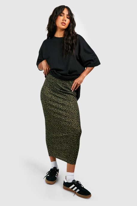 Leopard Ribbed Midaxi Skirt - Image 1