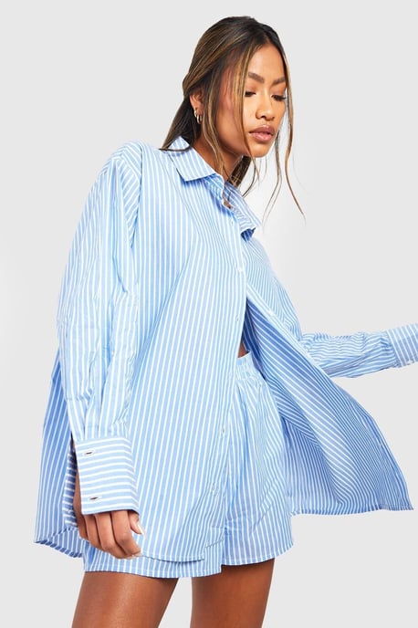 Cotton Pinstripe Oversized Pyjama Shirt - Image 1