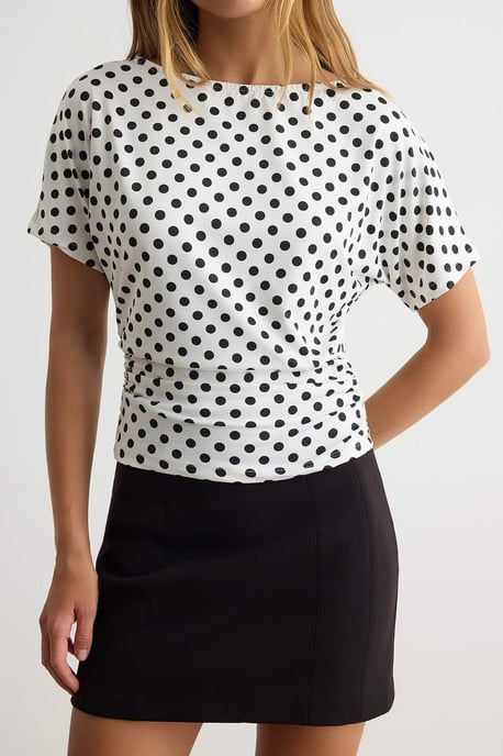 TRENDYOLMİLLA Dames Ecru Stippen Kort Getailleerd Blouses - Image 2