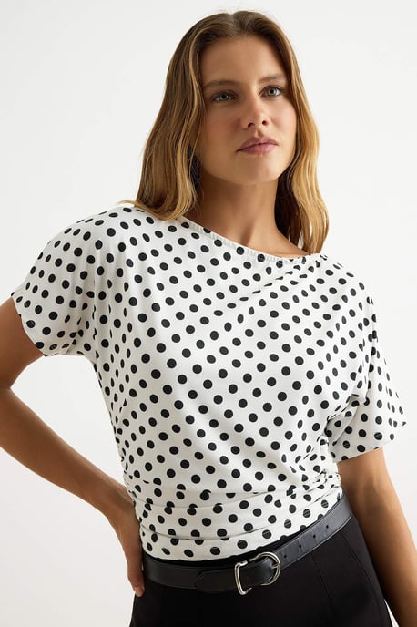 TRENDYOLMİLLA Dames Ecru Stippen Kort Getailleerd Blouses - Image 6