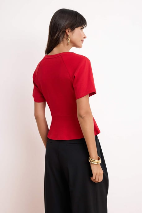 TRENDYOLMİLLA Dames Rood Effen Kort Peplum Blouses - Image 3