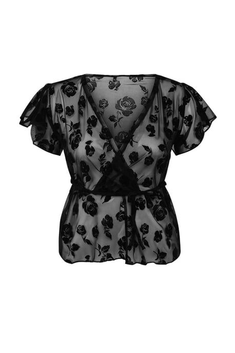Trendyol Curve Dames Zwart Bloemen Kort Getailleerd Grote maten Blouses - Image 3