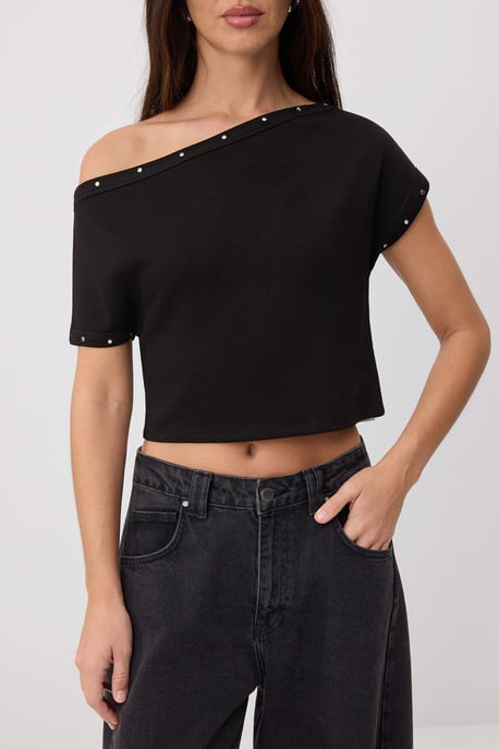 TRENDYOLMİLLA Dames Zwart Effen Kort Regular fit Blouses - Image 2