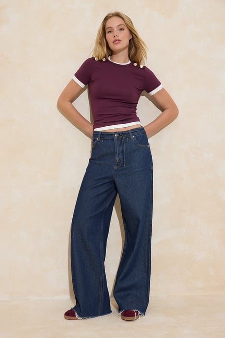 TRENDYOLMİLLA Dames Paars Colorblock Kort Getailleerd Blouses - Image 4