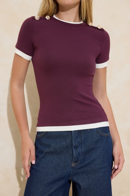 TRENDYOLMİLLA Dames Paars Colorblock Kort Getailleerd Blouses - Image 5