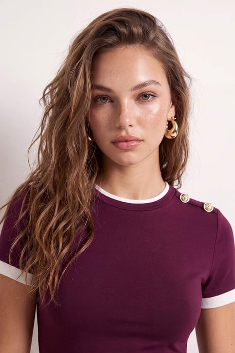 TRENDYOLMİLLA Dames Paars Colorblock Kort Getailleerd Blouses - Image 6