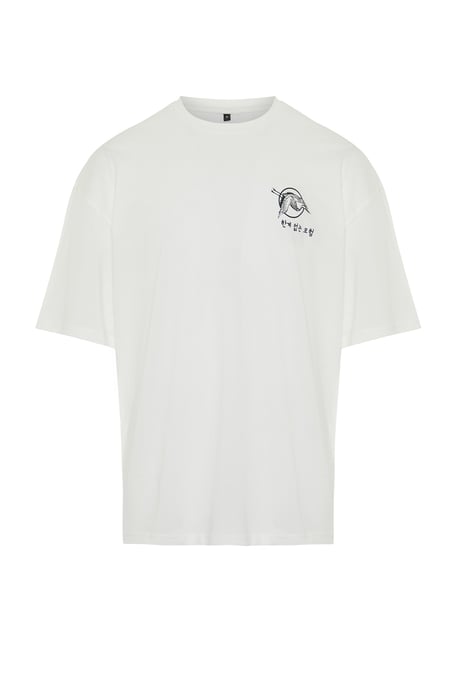 TRENDYOL MAN Men's Ecru Slogan Short Oversize T-Shirts - Image 5