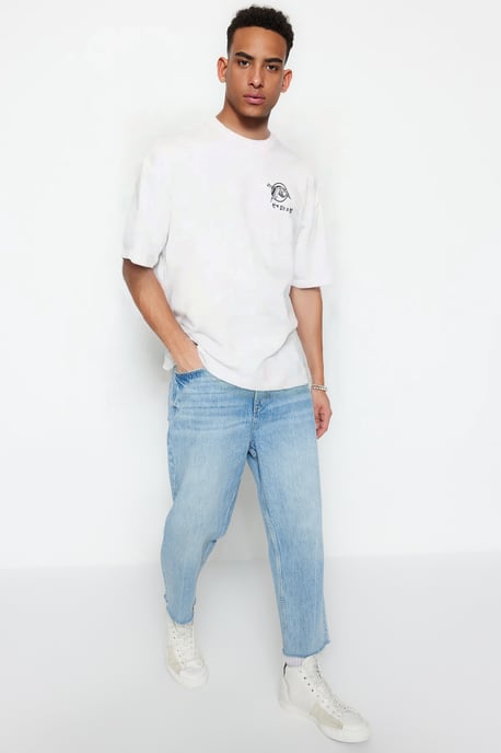 TRENDYOL MAN Men's Ecru Slogan Short Oversize T-Shirts - Image 6