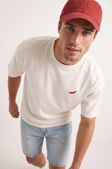 TRENDYOL MAN Jongens Ecru Geborduurd Kort Oversized T-shirts - Image 2