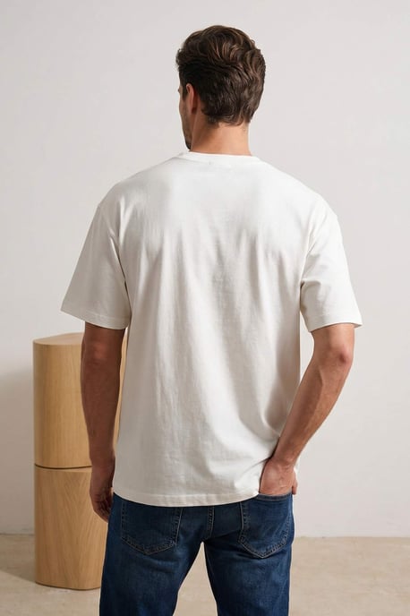 TRENDYOL MAN Heren Ecru Geborduurd Kort Oversized T-shirts - Image 2