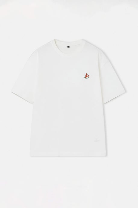 TRENDYOL MAN Heren Ecru Geborduurd Kort Oversized T-shirts - Image 3