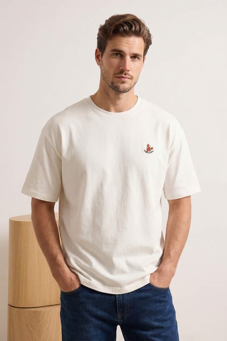 TRENDYOL MAN Heren Ecru Geborduurd Kort Oversized T-shirts - Image 6