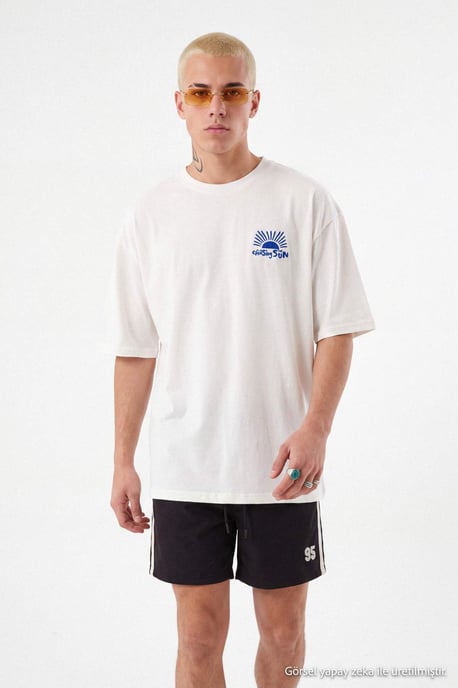 TRENDYOL MAN Jongens Ecru Slogan Kort Oversized T-shirts - Image 4
