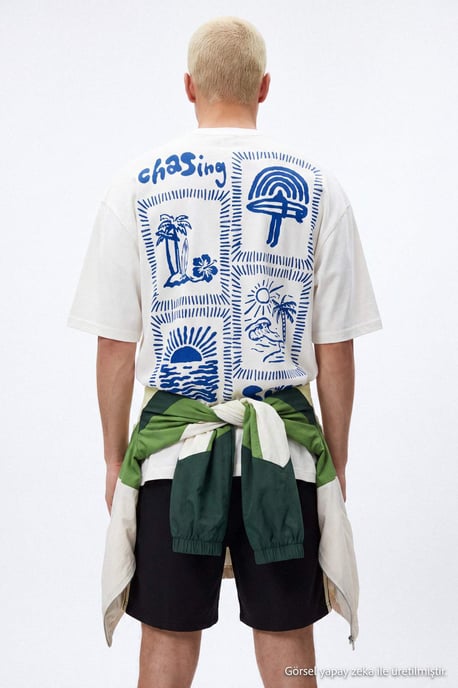 TRENDYOL MAN Jongens Ecru Slogan Kort Oversized T-shirts - Image 6
