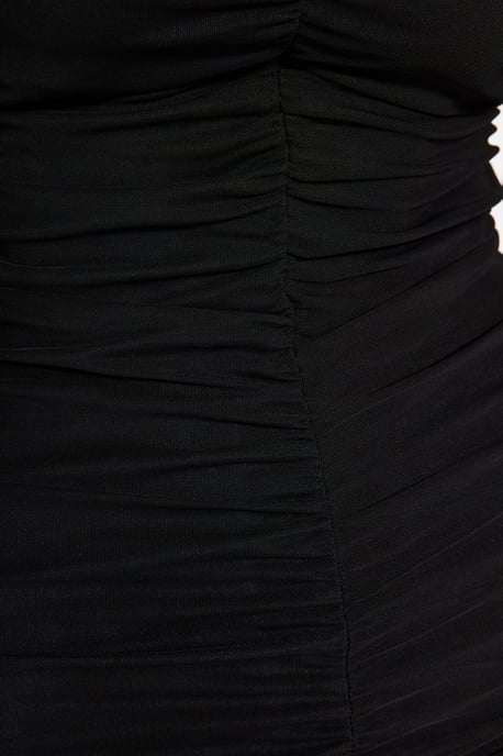 TRENDYOLMİLLA Dames Zwart Effen Kort / Mini Lang Stijlvol/Avond Bodycon Jurken - Image 4