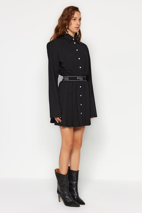 TRENDYOLMİLLA Dames Zwart Effen Kort / Mini Lang Stijlvol/Avond Blousejurk Jurken - Image 2