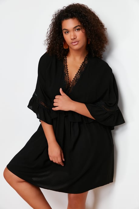 Trendyol Curve Dam Svart Enfärgad Kort / Mini Lång Strandkläder A-linje Plus size Klänning - Image 2