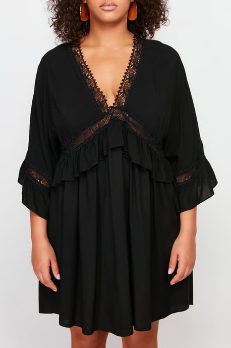 Trendyol Curve Dam Svart Enfärgad Kort / Mini Lång Strandkläder A-linje Plus size Klänning - Image 3