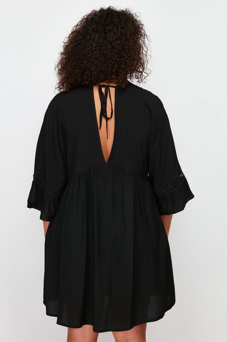 Trendyol Curve Dam Svart Enfärgad Kort / Mini Lång Strandkläder A-linje Plus size Klänning - Image 5