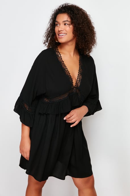 Trendyol Curve Dam Svart Enfärgad Kort / Mini Lång Strandkläder A-linje Plus size Klänning - Image 6