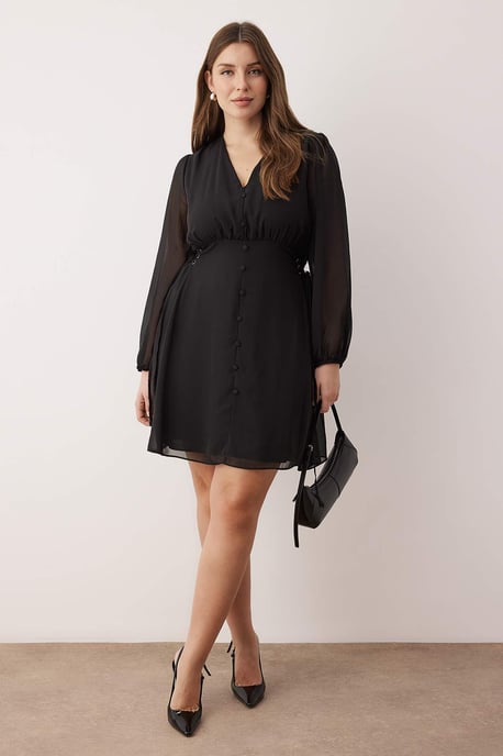 Trendyol Curve Dam Svart Enfärgad Kort / Mini Lång Kväll / Vardag Skater Plus size Klänning - Image 1