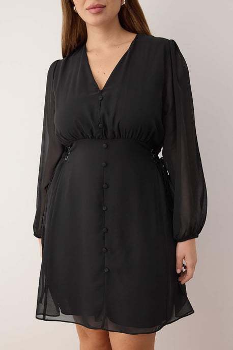 Trendyol Curve Dam Svart Enfärgad Kort / Mini Lång Kväll / Vardag Skater Plus size Klänning - Image 2