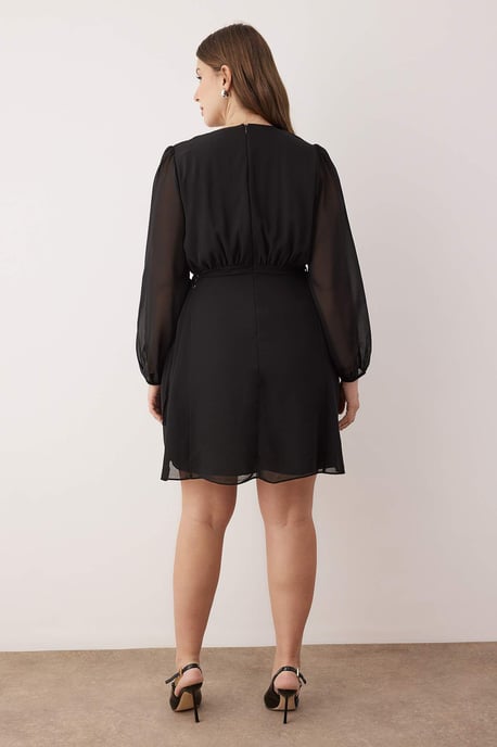 Trendyol Curve Dam Svart Enfärgad Kort / Mini Lång Kväll / Vardag Skater Plus size Klänning - Image 3