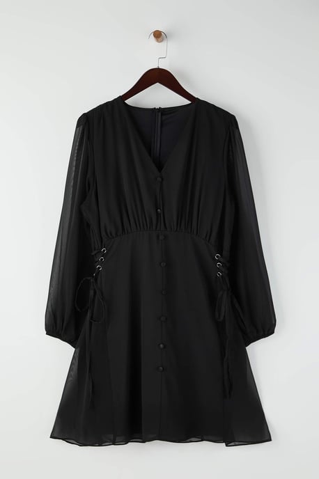 Trendyol Curve Dam Svart Enfärgad Kort / Mini Lång Kväll / Vardag Skater Plus size Klänning - Image 4